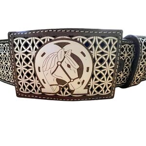 Horse Design Genuine Leather Belt / Cinto Vaquero